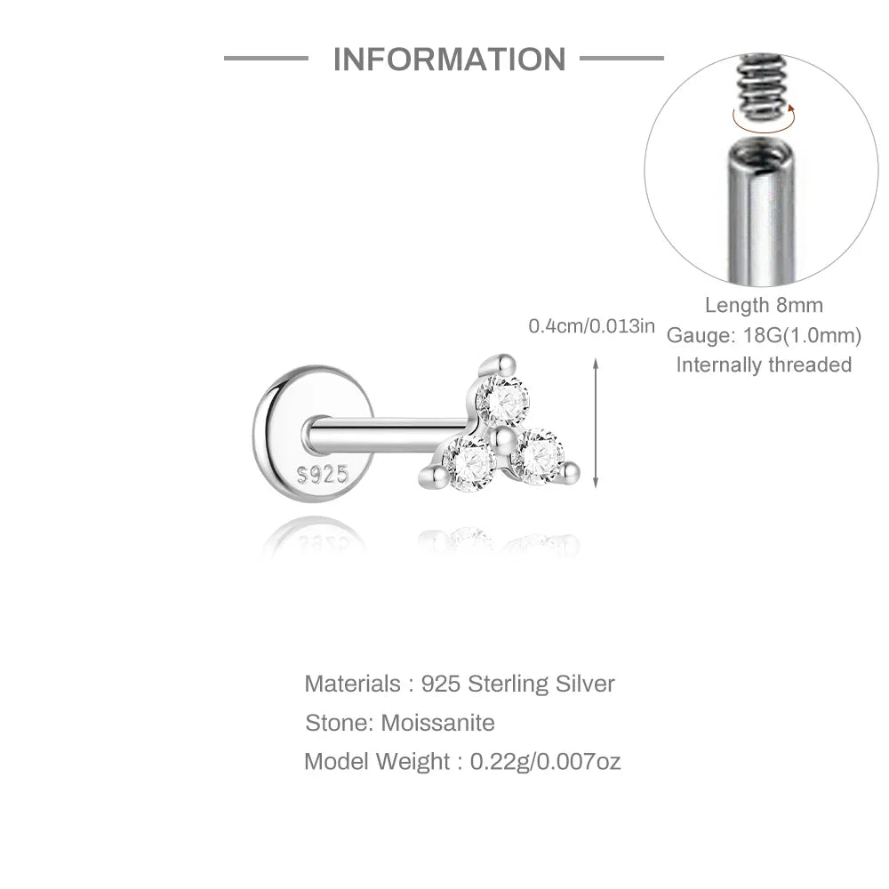 925 Sterling Silver Mini Moissanite Four-Claw Screw Stud Earrings For Women BandsCo Straps