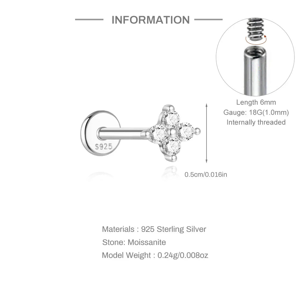925 Sterling Silver Mini Moissanite Four-Claw Screw Stud Earrings For Women BandsCo Straps