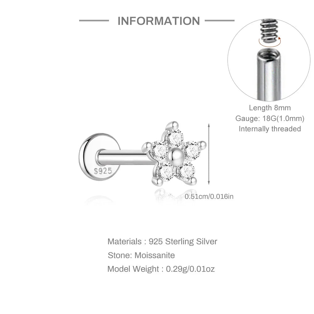925 Sterling Silver Mini Moissanite Four-Claw Screw Stud Earrings For Women BandsCo Straps