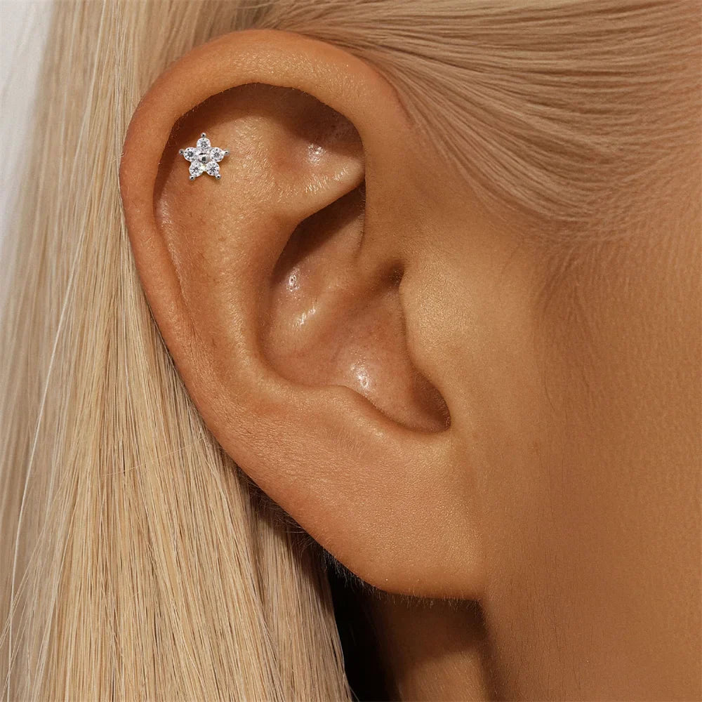 925 Sterling Silver Mini Moissanite Four-Claw Screw Stud Earrings For Women BandsCo Straps
