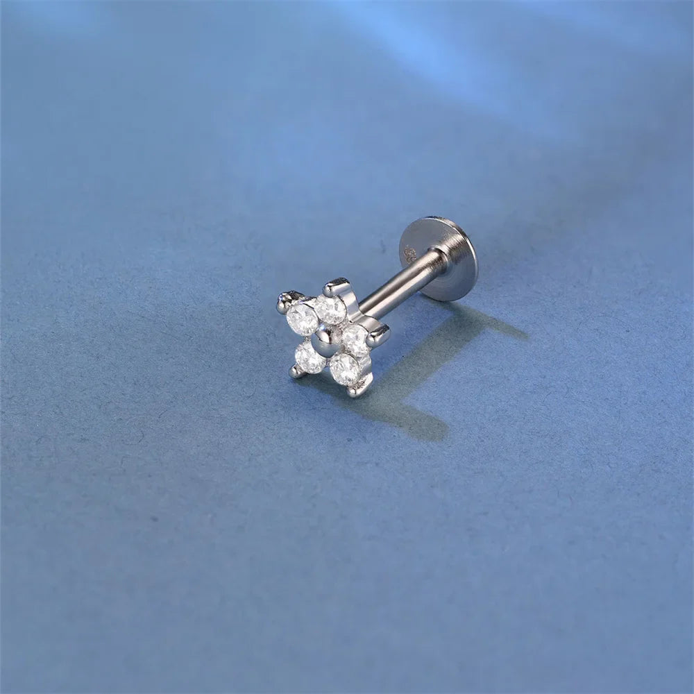 925 Sterling Silver Mini Moissanite Four-Claw Screw Stud Earrings For Women BandsCo Straps