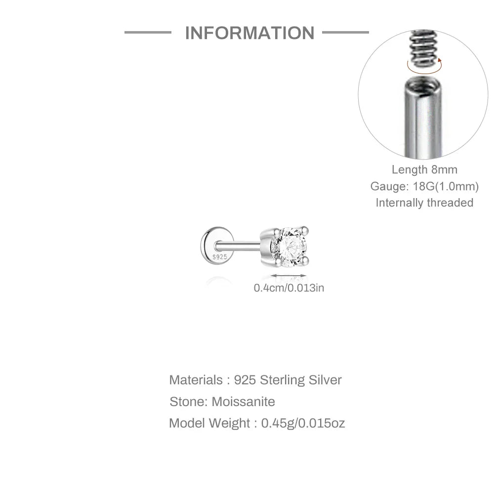 925 Sterling Silver Mini Moissanite Four-Claw Screw Stud Earrings For Women BandsCo Straps