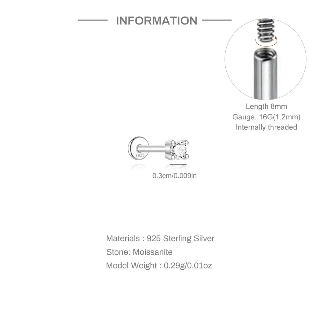 925 Sterling Silver Mini Moissanite Four-Claw Screw Stud Earrings For Women BandsCo Straps