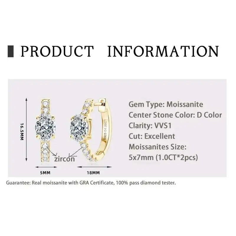 925 Sterling Silver Moissanite 1 Ct Oval Stud Earrings For Women GIA BandsCo Straps