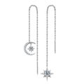 925 Sterling Silver Moissanite Star Moon Threader Earrings Asymmetric Drop BandsCo Straps