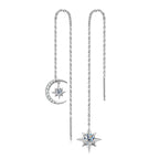925 Sterling Silver Moissanite Star Moon Threader Earrings Asymmetric Drop BandsCo Straps
