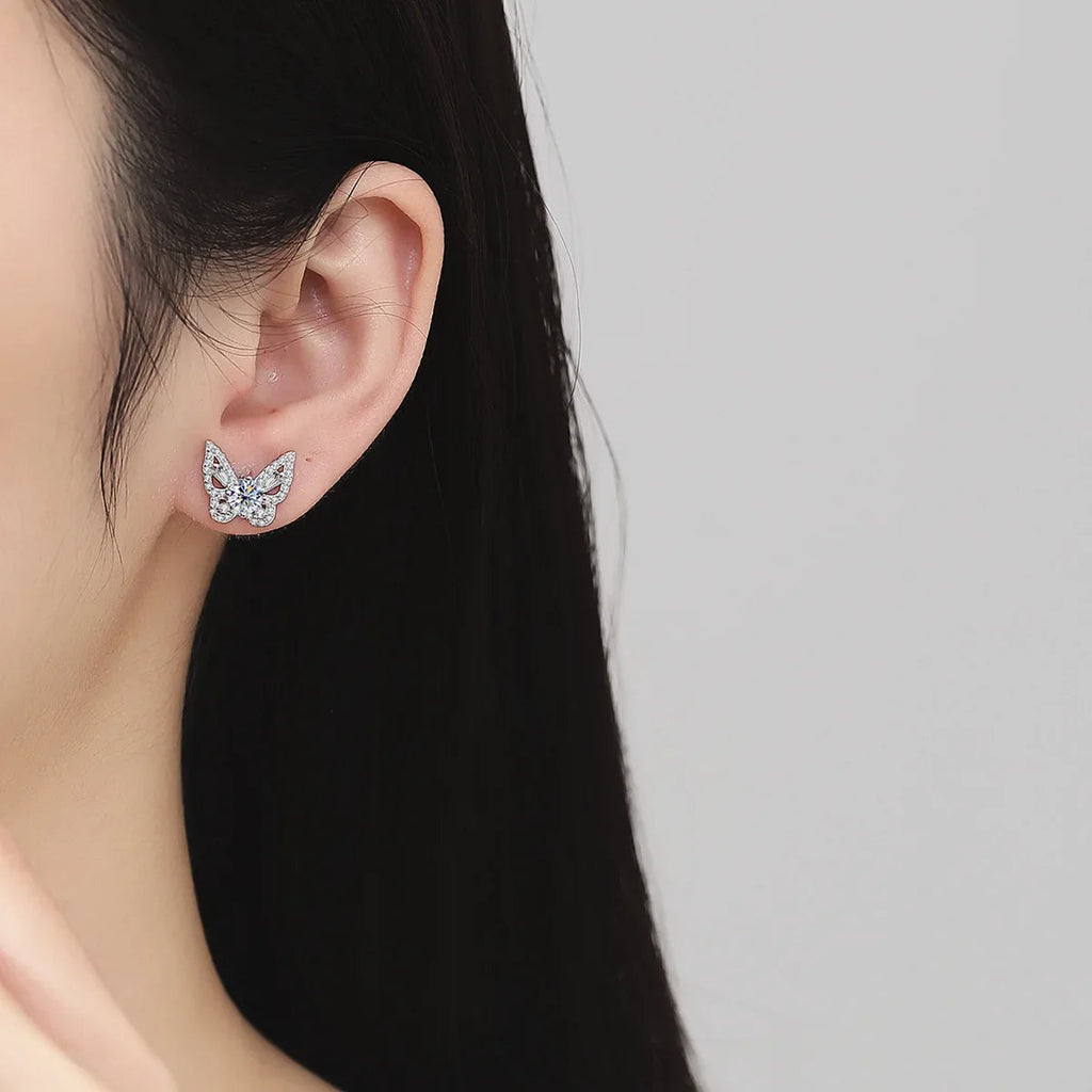 925 Sterling Silver Moissanite Butterfly Stud Earrings Romantic Gift For Women BandsCo Straps
