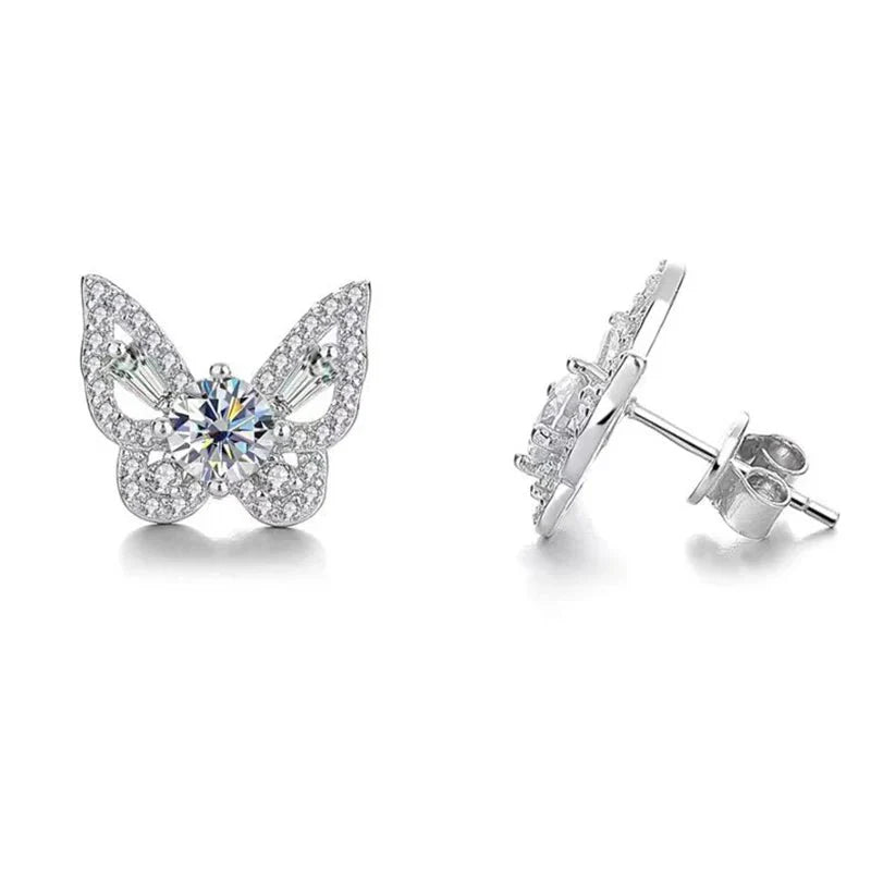 925 Sterling Silver Moissanite Butterfly Stud Earrings Romantic Gift For Women BandsCo Straps