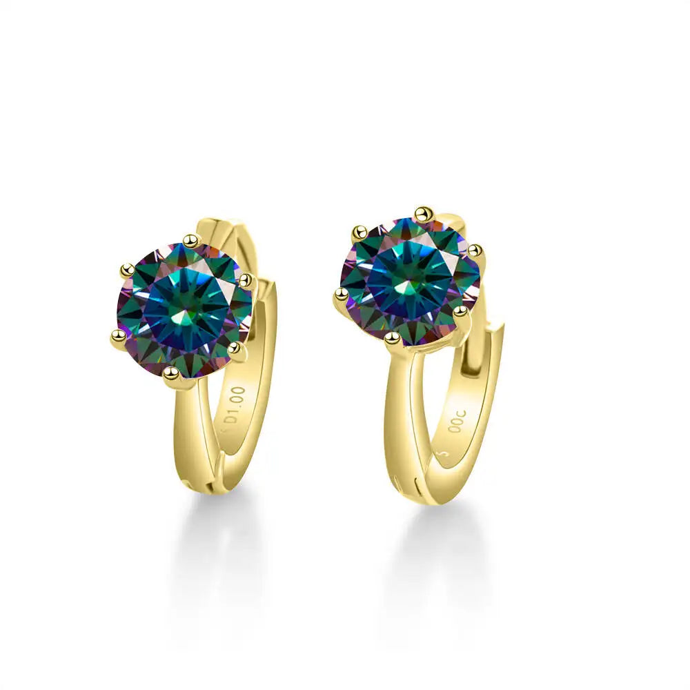 925 Sterling Silver Moissanite Clip-On Earrings Round Six-Prong White Gold BandsCo Straps