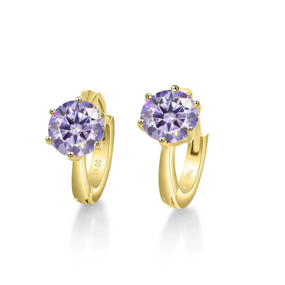 925 Sterling Silver Moissanite Clip-On Earrings Round Six-Prong White Gold BandsCo Straps