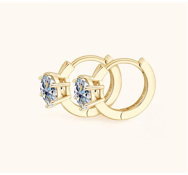 925 Sterling Silver Moissanite Clip-On Earrings Round Six-Prong White Gold BandsCo Straps