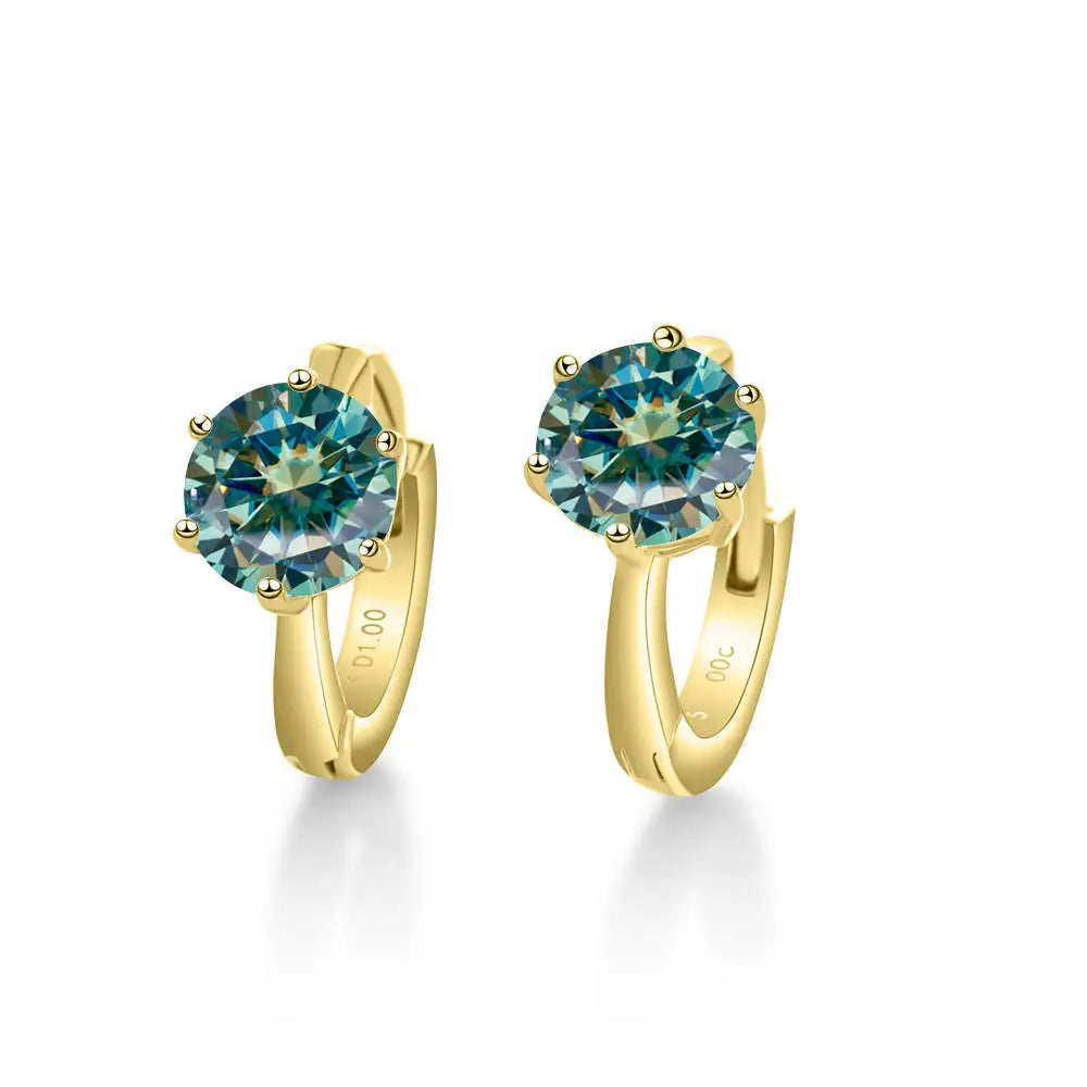 925 Sterling Silver Moissanite Clip-On Earrings Round Six-Prong White Gold BandsCo Straps