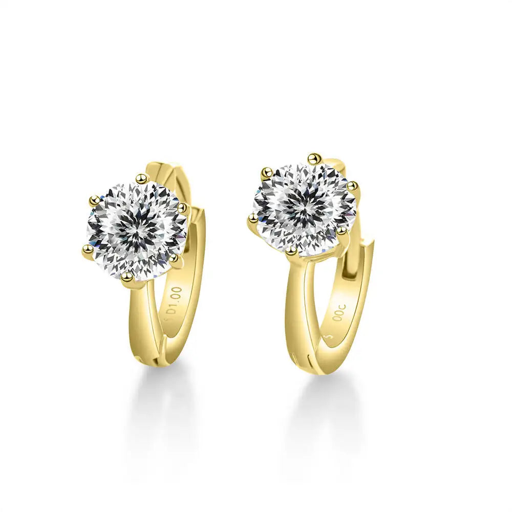 925 Sterling Silver Moissanite Clip-On Earrings Round Six-Prong White Gold BandsCo Straps