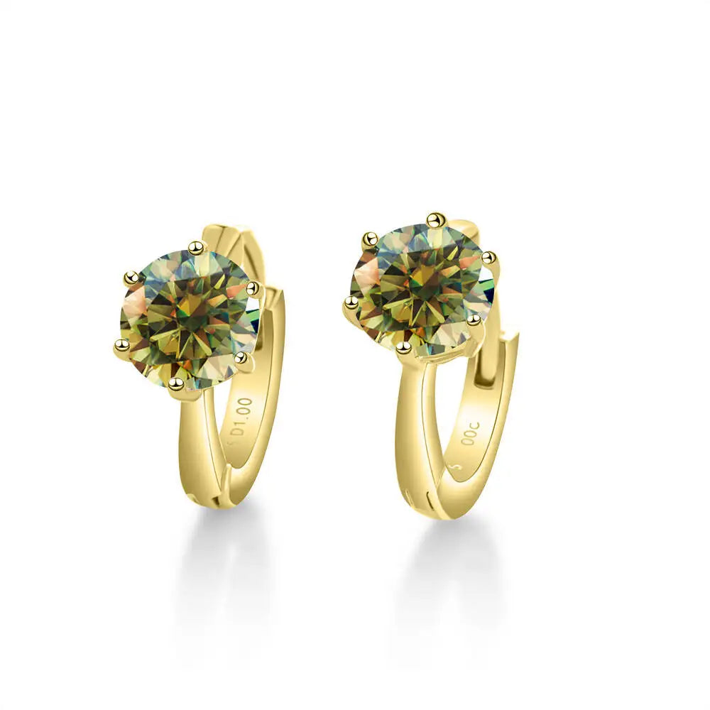 925 Sterling Silver Moissanite Clip-On Earrings Round Six-Prong White Gold BandsCo Straps