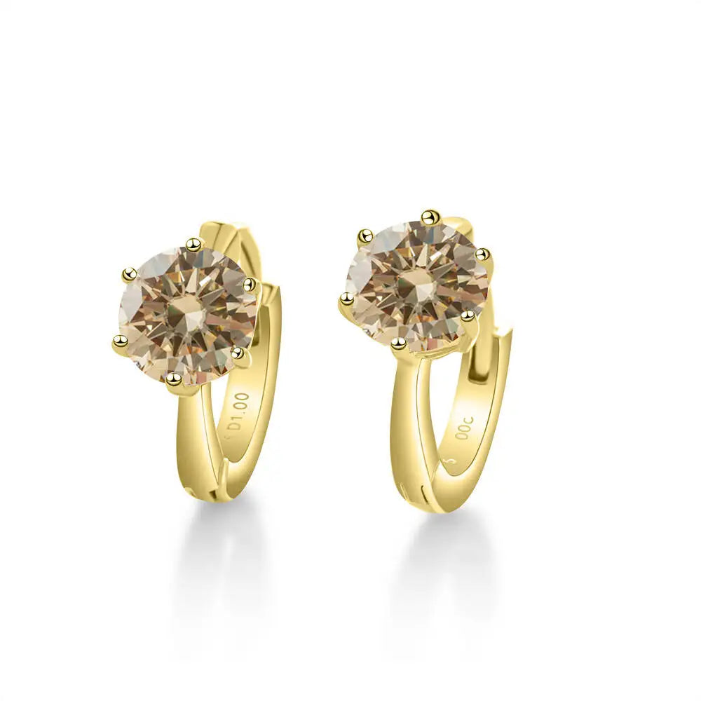 925 Sterling Silver Moissanite Clip-On Earrings Round Six-Prong White Gold BandsCo Straps