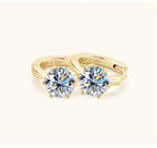 925 Sterling Silver Moissanite Clip-On Earrings Round Six-Prong White Gold BandsCo Straps