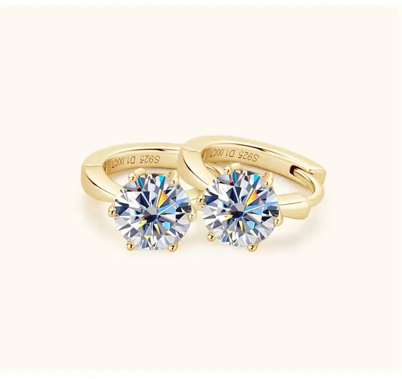 925 Sterling Silver Moissanite Clip-On Earrings Round Six-Prong White Gold BandsCo Straps