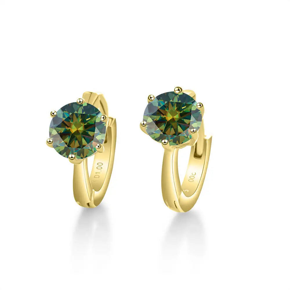 925 Sterling Silver Moissanite Clip-On Earrings Round Six-Prong White Gold BandsCo Straps