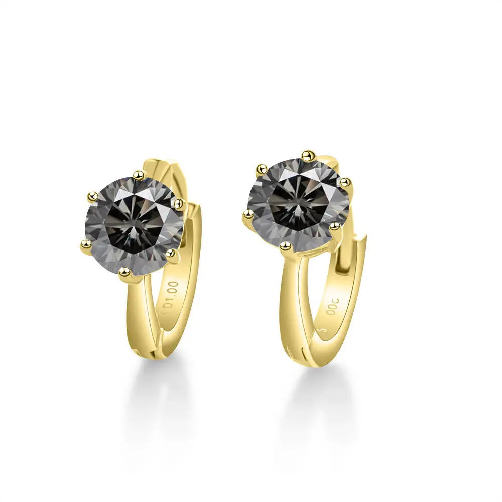 925 Sterling Silver Moissanite Clip-On Earrings Round Six-Prong White Gold BandsCo Straps