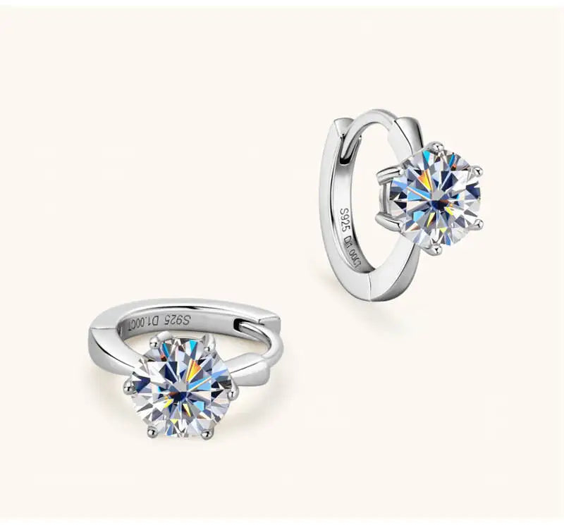 925 Sterling Silver Moissanite Clip-On Earrings Round Six-Prong White Gold BandsCo Straps