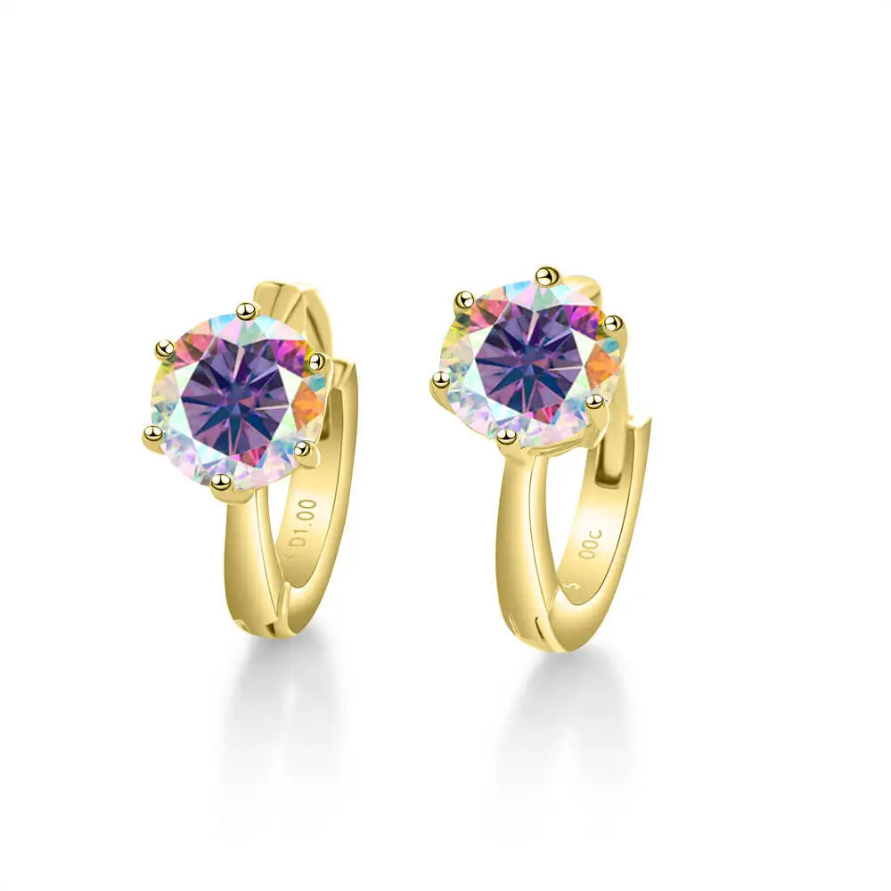 925 Sterling Silver Moissanite Clip-On Earrings Round Six-Prong White Gold BandsCo Straps