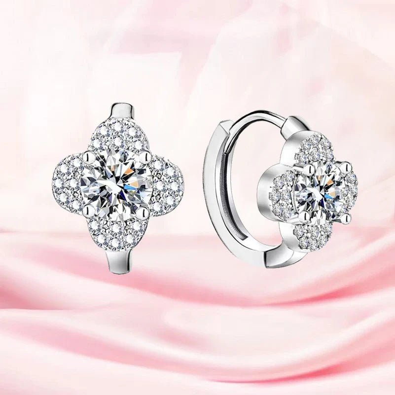 925 Sterling Silver Moissanite Clover Earrings 1ct Dainty Hoop Luxury BandsCo Straps