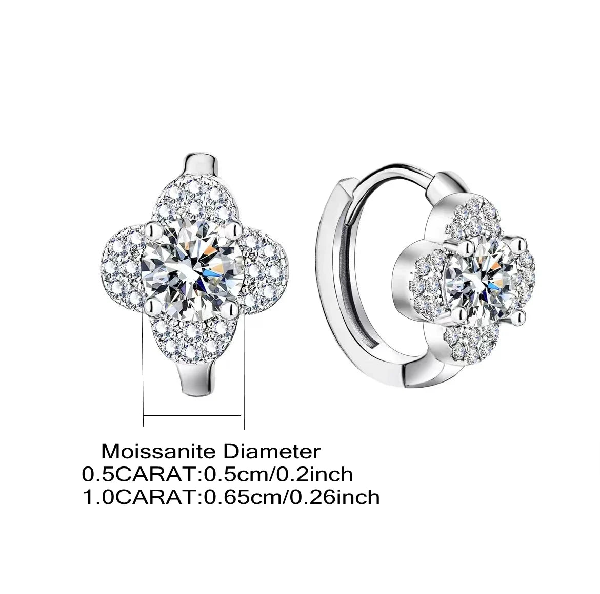 925 Sterling Silver Moissanite Clover Earrings 1ct Dainty Hoop Luxury BandsCo Straps