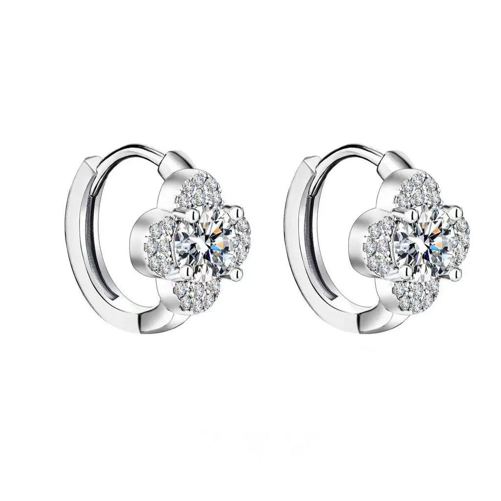 925 Sterling Silver Moissanite Clover Earrings 1ct Dainty Hoop Luxury BandsCo Straps