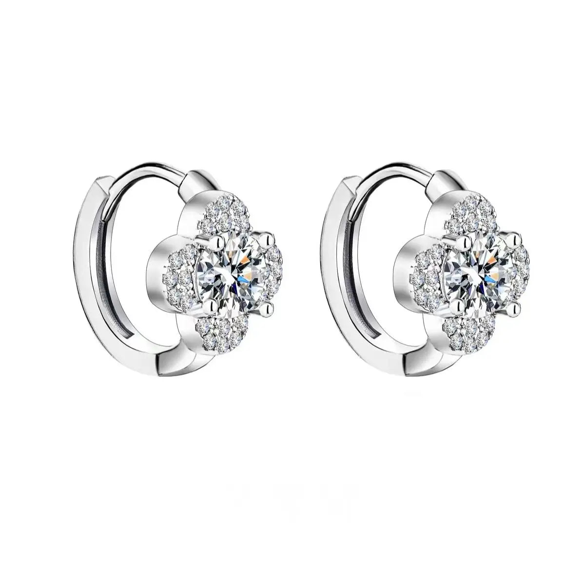 925 Sterling Silver Moissanite Clover Earrings 1ct Dainty Hoop Luxury BandsCo Straps
