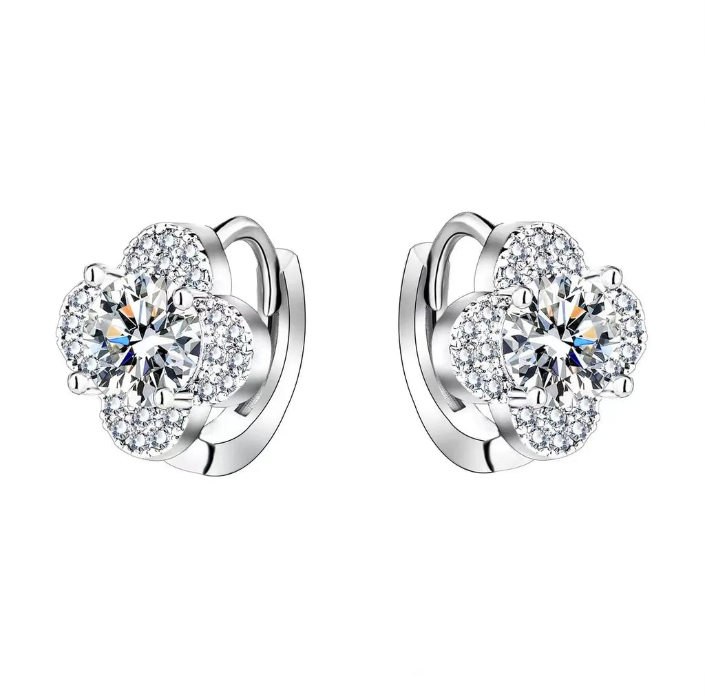 925 Sterling Silver Moissanite Clover Earrings 1ct Dainty Hoop Luxury BandsCo Straps
