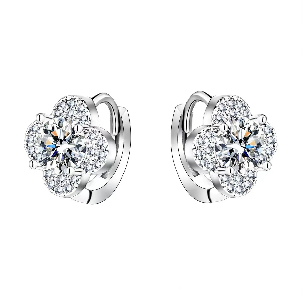 925 Sterling Silver Moissanite Clover Earrings 1ct Dainty Hoop Luxury BandsCo Straps