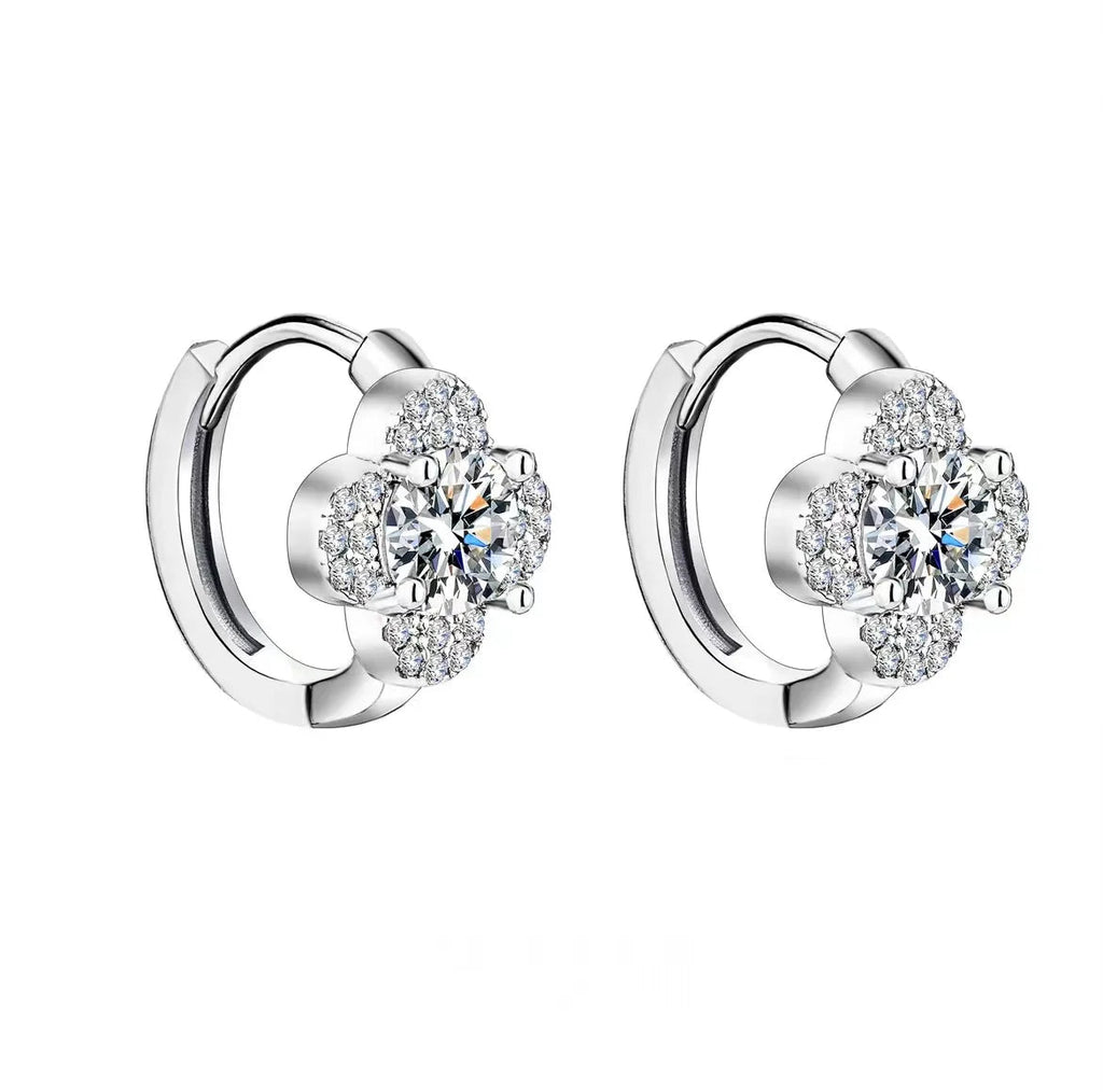 925 Sterling Silver Moissanite Clover Earrings 1ct Dainty Hoop Luxury BandsCo Straps