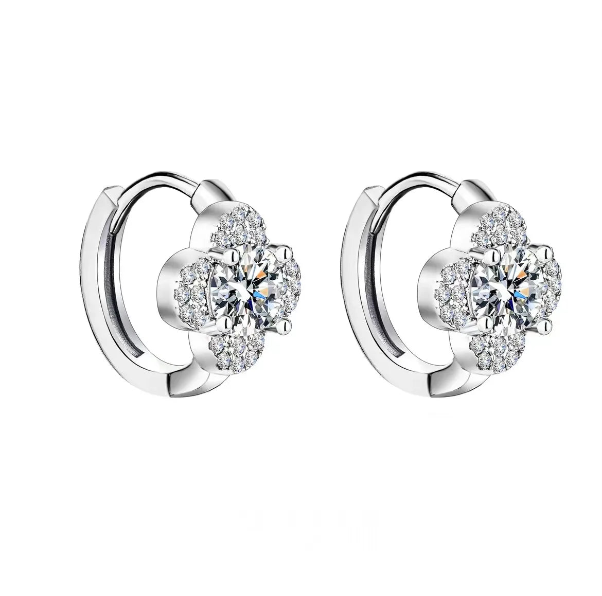 925 Sterling Silver Moissanite Clover Earrings 1ct Dainty Hoop Luxury BandsCo Straps