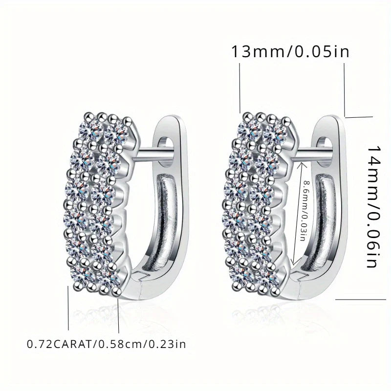 925 Sterling Silver Moissanite Double Row Stud Earrings 0.72ct x2 Simple BandsCo Straps