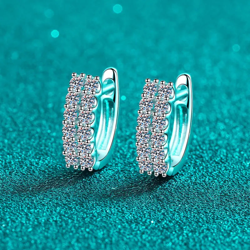 925 Sterling Silver Moissanite Double Row Stud Earrings 0.72ct x2 Simple BandsCo Straps