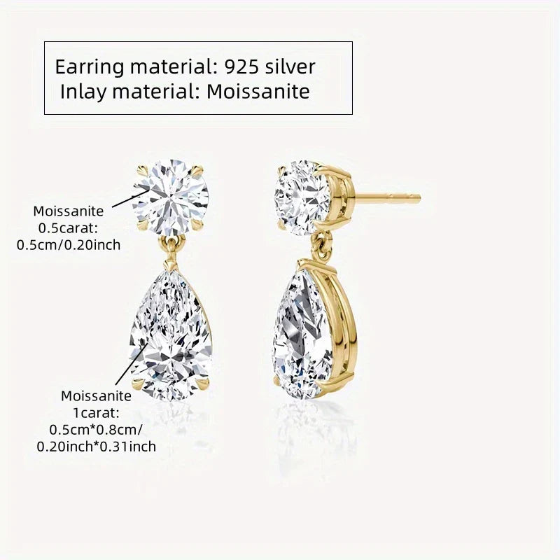 925 Sterling Silver 1.5 Ct Moissanite Drop Earrings For Men Women BandsCo Straps