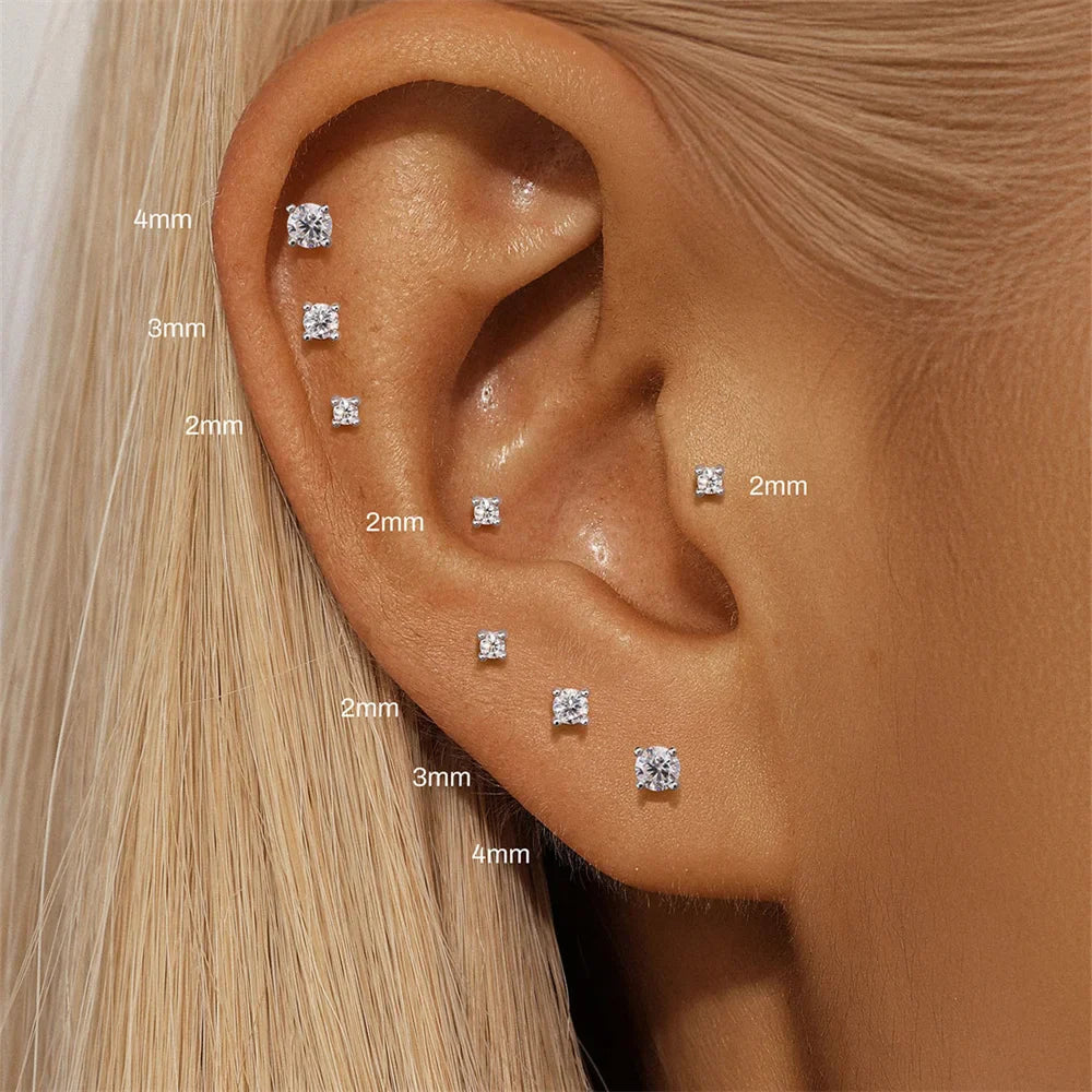 925 Sterling Silver Moissanite Stud Earrings Screw Back Four Claw Small Classic Fashion Jewelry BandsCo Straps