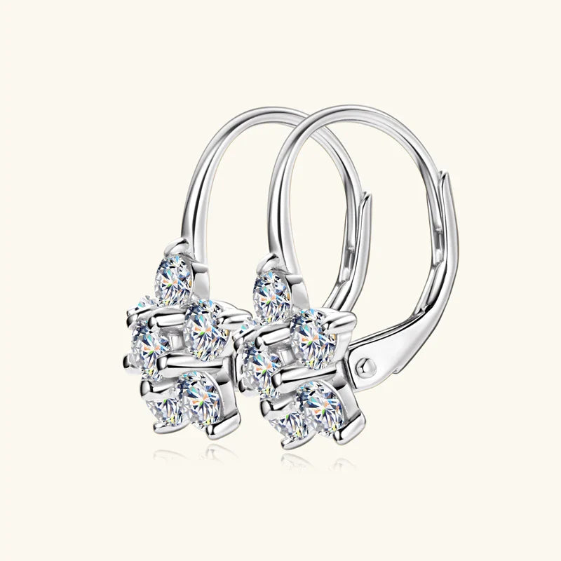 925 Sterling Silver Moissanite Flower Hoop Earrings D0.60CT Bridal Gift BandsCo Straps
