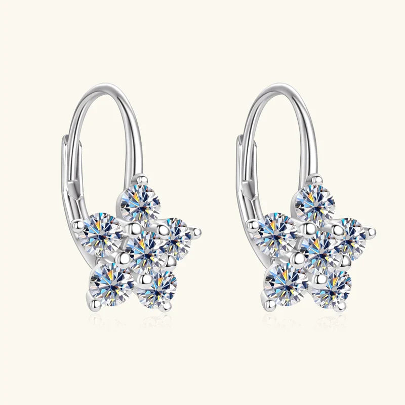 925 Sterling Silver Moissanite Flower Hoop Earrings D0.60CT Bridal Gift BandsCo Straps