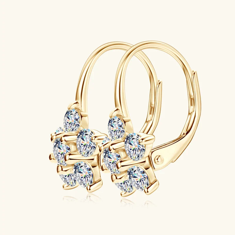 925 Sterling Silver Moissanite Flower Hoop Earrings D0.60CT Bridal Gift BandsCo Straps