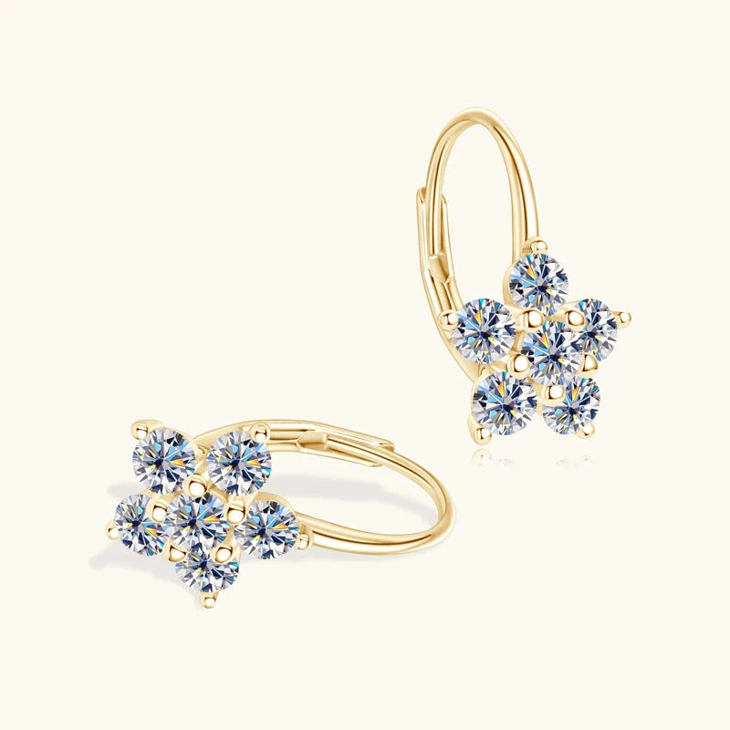 925 Sterling Silver Moissanite Flower Hoop Earrings D0.60CT Bridal Gift BandsCo Straps