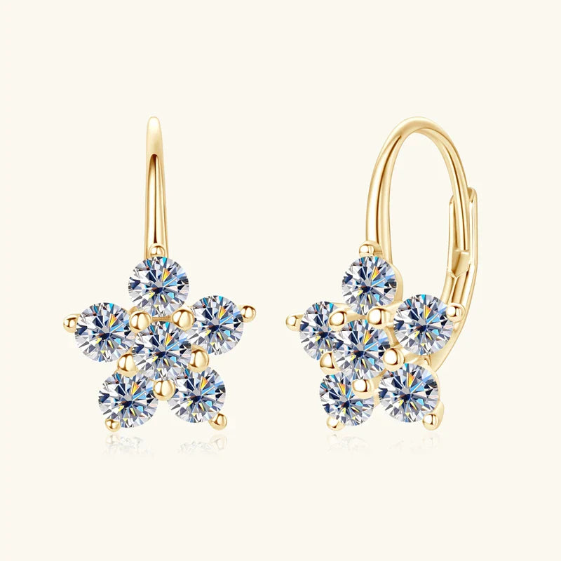 925 Sterling Silver Moissanite Flower Hoop Earrings D0.60CT Bridal Gift BandsCo Straps