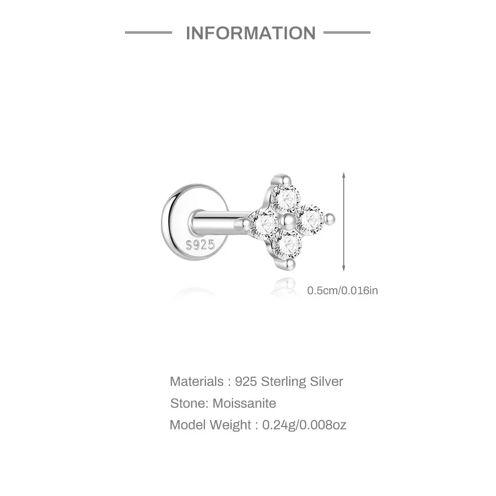 925 Sterling Silver Mini Moissanite Four-Claw Screw Stud Earrings For Women BandsCo Straps