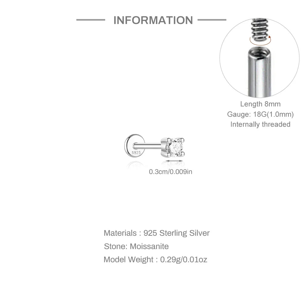 925 Sterling Silver Mini Moissanite Four-Claw Screw Stud Earrings For Women BandsCo Straps