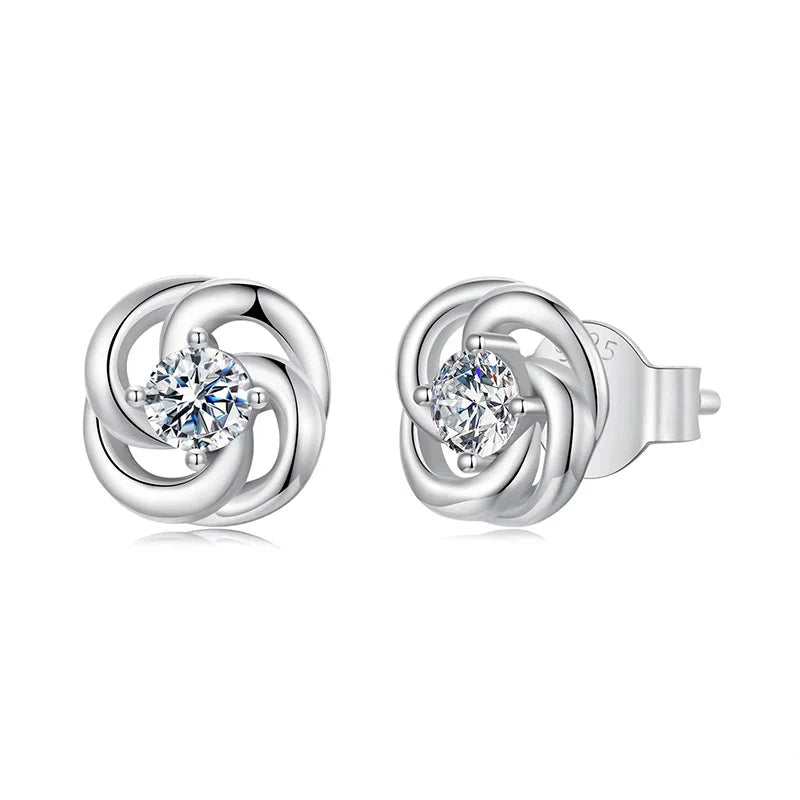925 Sterling Silver Moissanite Four-Leaf Clover Stud Earrings Hollow Flower BandsCo Straps