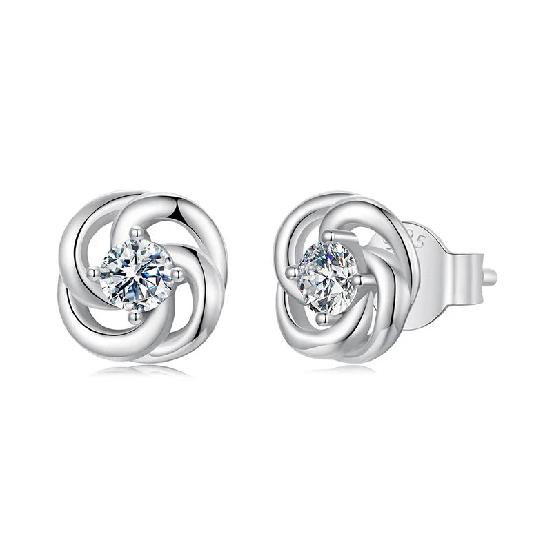 925 Sterling Silver Moissanite Four-Leaf Clover Stud Earrings Hollow Flower BandsCo Straps