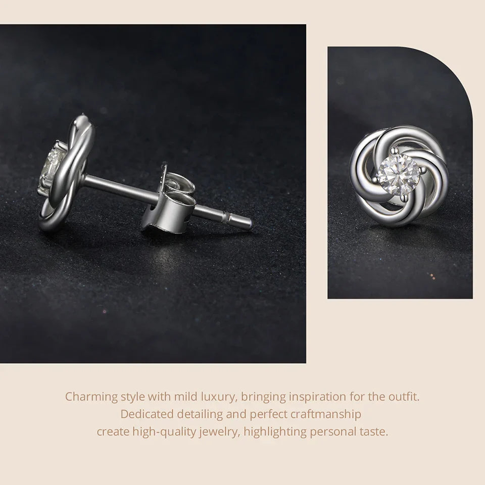 925 Sterling Silver Moissanite Four-Leaf Clover Stud Earrings Hollow Flower BandsCo Straps