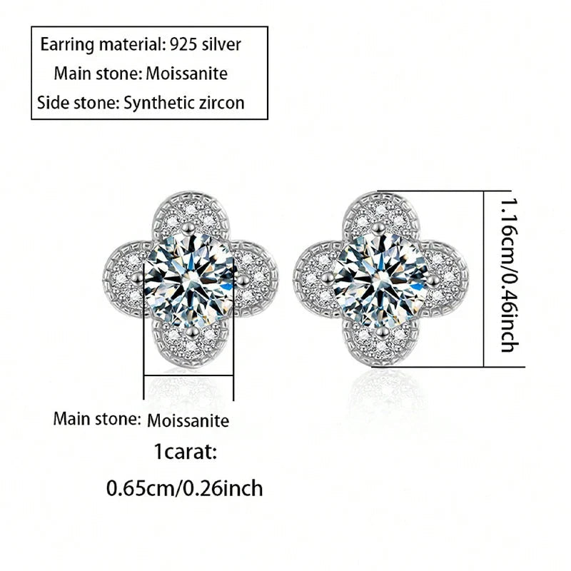 925 Sterling Silver 2ct Moissanite Four-Leaf Clover Stud Earrings Women BandsCo Straps