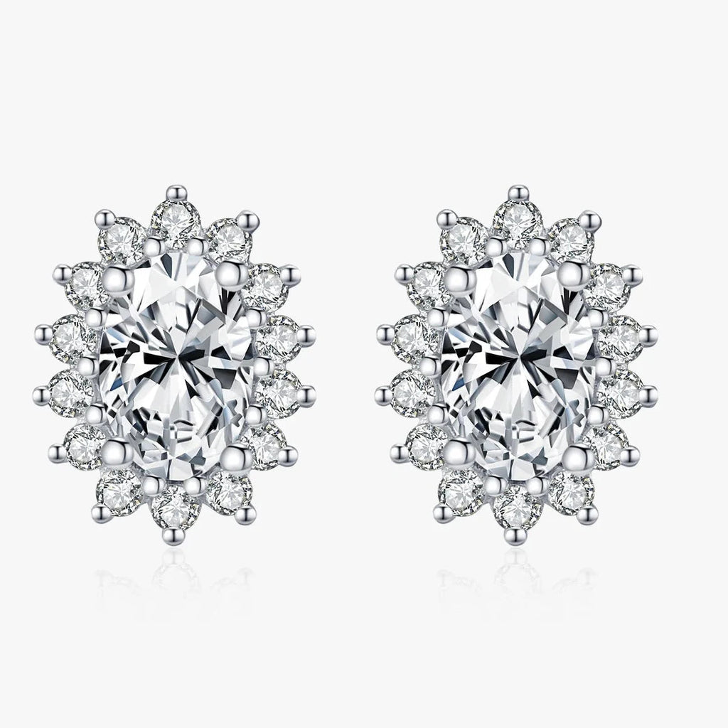 925 Sterling Silver Moissanite Halo Stud Earrings Bridal Wedding Engagement BandsCo Straps