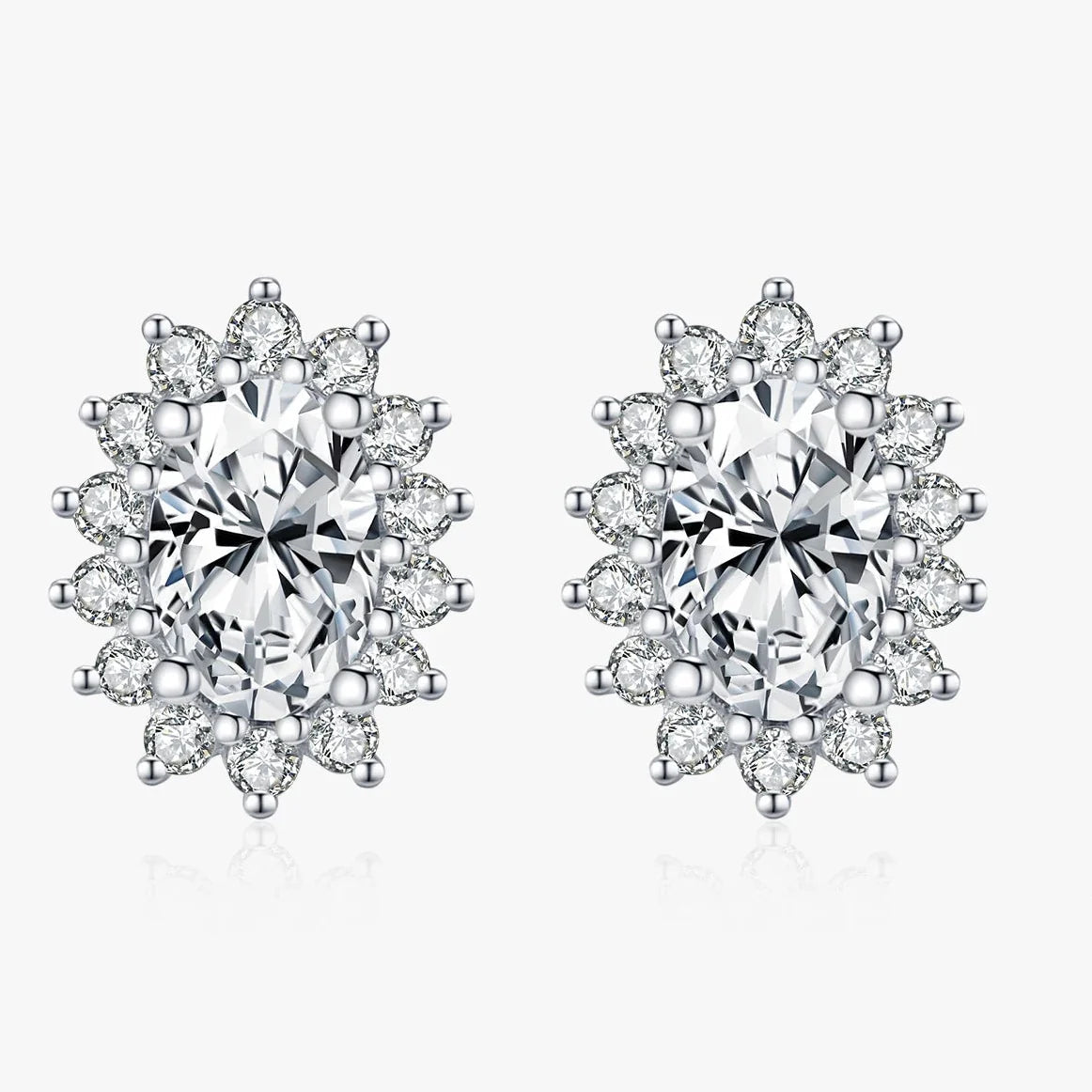 925 Sterling Silver Moissanite Halo Stud Earrings Bridal Wedding Engagement BandsCo Straps